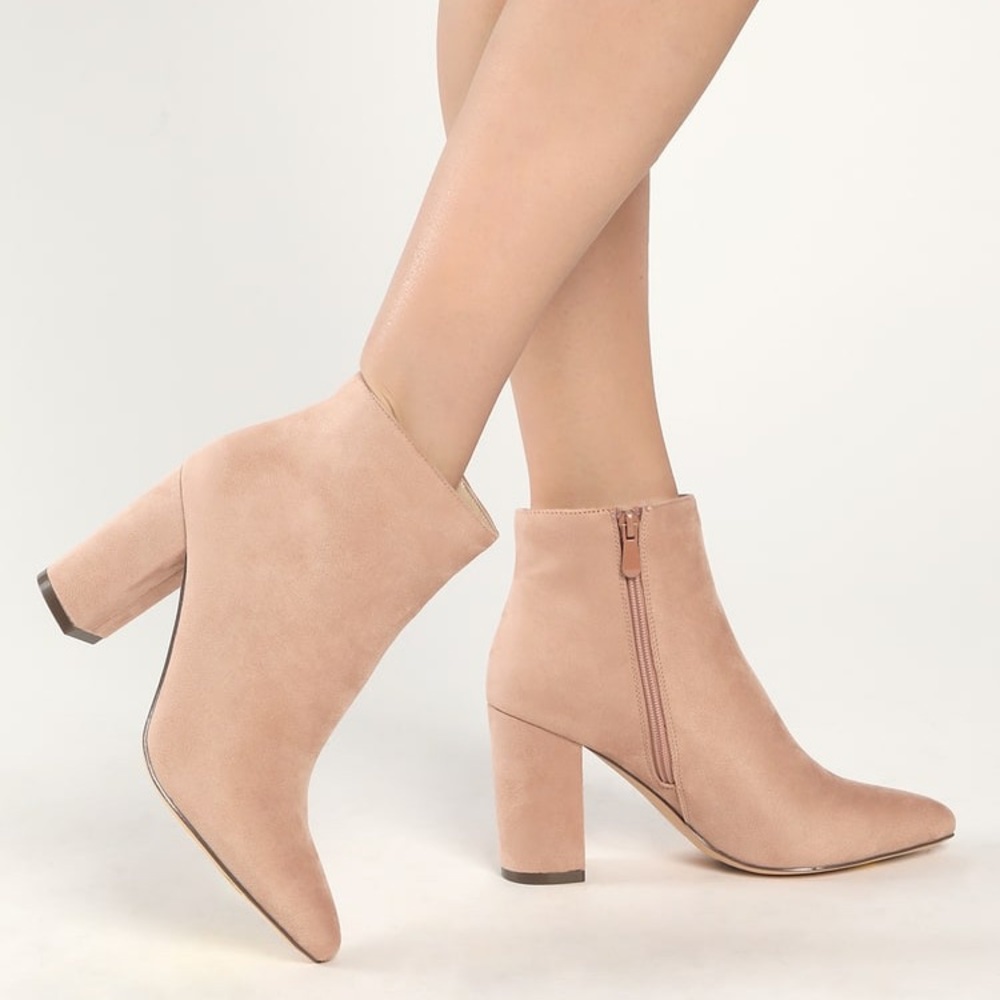 Lulu's Chic Suede Ankle Booties - Nude